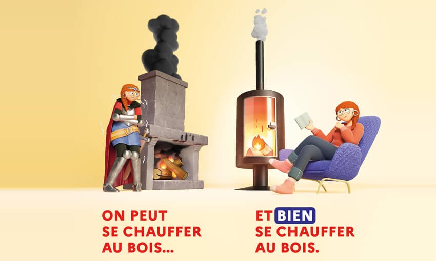 Un poêle récent performant et une cheminée médiévale peu efficace et polluante